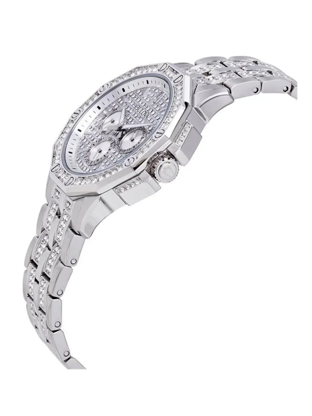 NWT Bulova Multifunction Crystal Pave Dial Men's Men's Watch